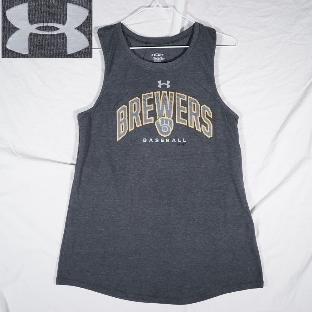 Under Armour Milwaukee Brewers Tank Top Gray Spellout Women's XL